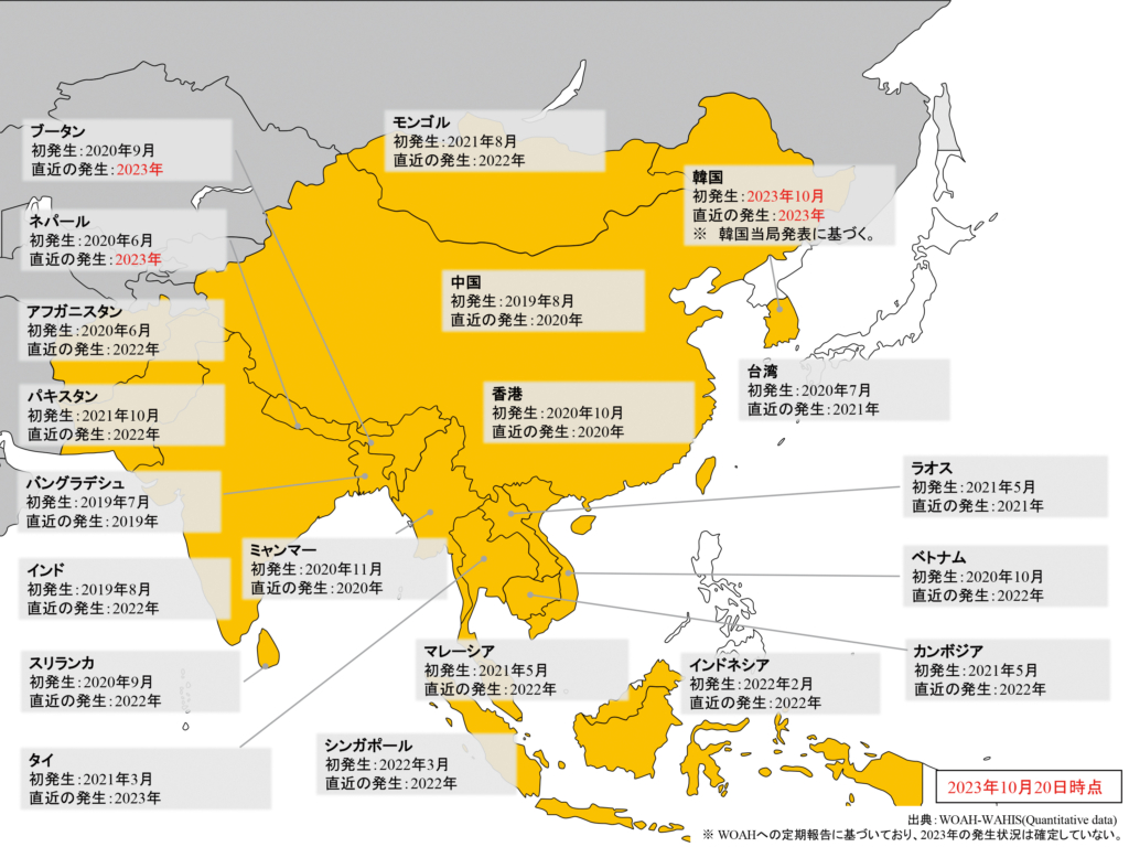 アジアにおけるランピースキン病の発生状況